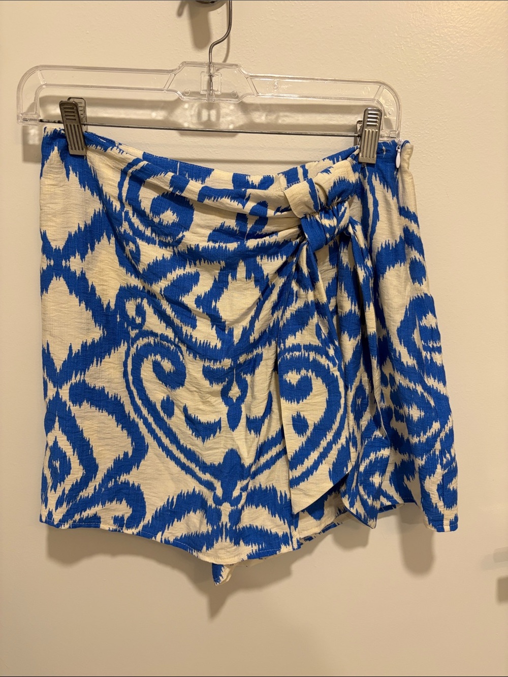 Blue and Cream Patterned Wrap Skort